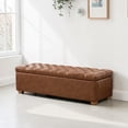 thumbnail image 2 of GZXS 60" Wide Upholstered Storage Bench with Flip-Top Lid & Soft-Close Hinges, Brown PU Leather Tufted Ottoman Seat with Rubberwood Legs for Bedroom Entryway Living Room, 2 of 9