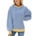 thumbnail image 5 of TEMOFON Womens Fall Tops Crewneck Oversized Sweatshirt Striped Color Block Tops Casual Long Sleeve Shirts Loose Pullover Sweaters Trendy T Shirts, 5 of 6