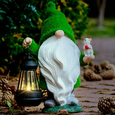 Garden Gnome with Squirrel 11.8, Gnomes with Solar Lantern, Garden Statues Outdoor Clearance, Garden Gnomes Outdoor Funny for Patio Decor, Fall Gnomes