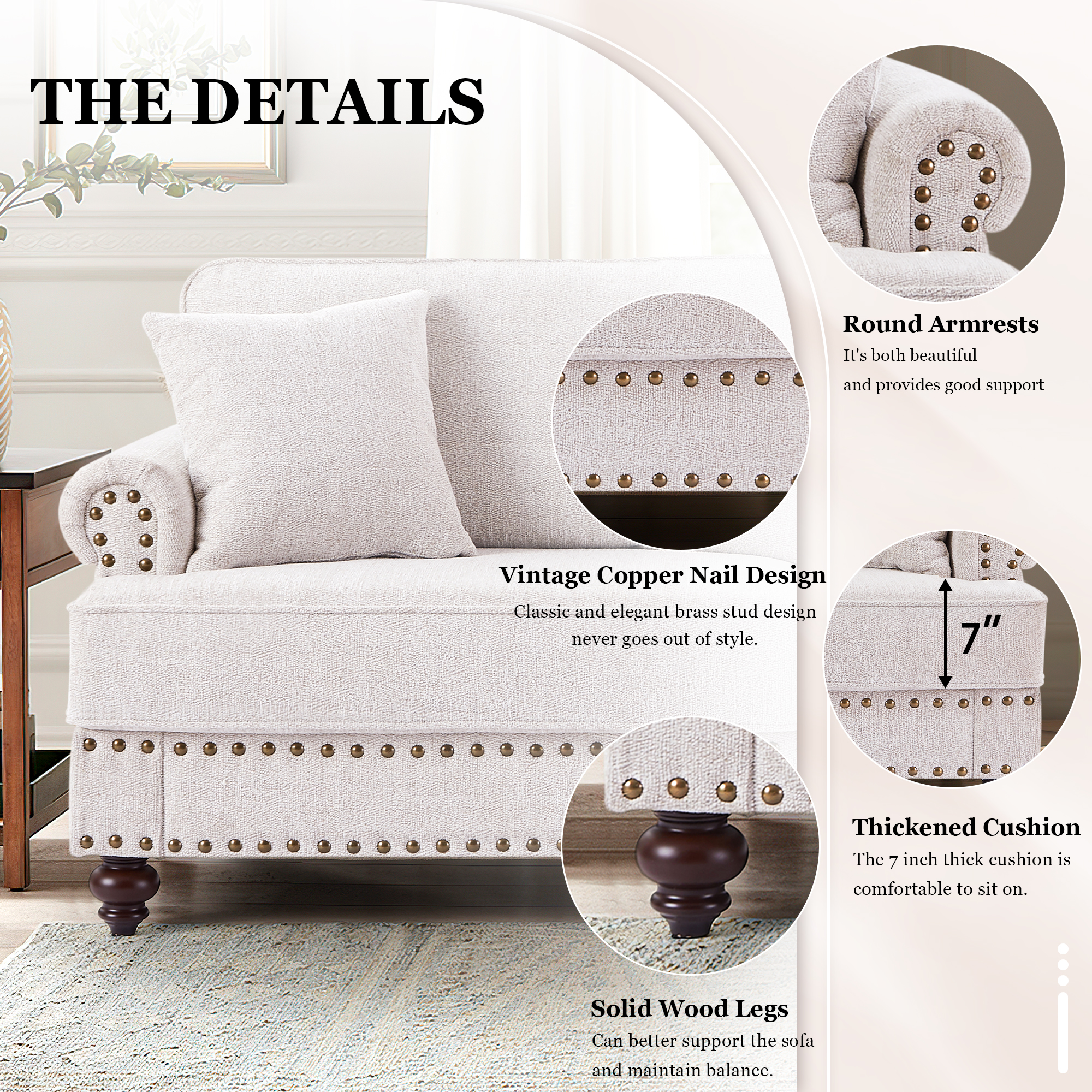 Muumblus 2 Pieces Chenille Living Room Furniture Sets , Single Sofa Chair and Sofa Set, White