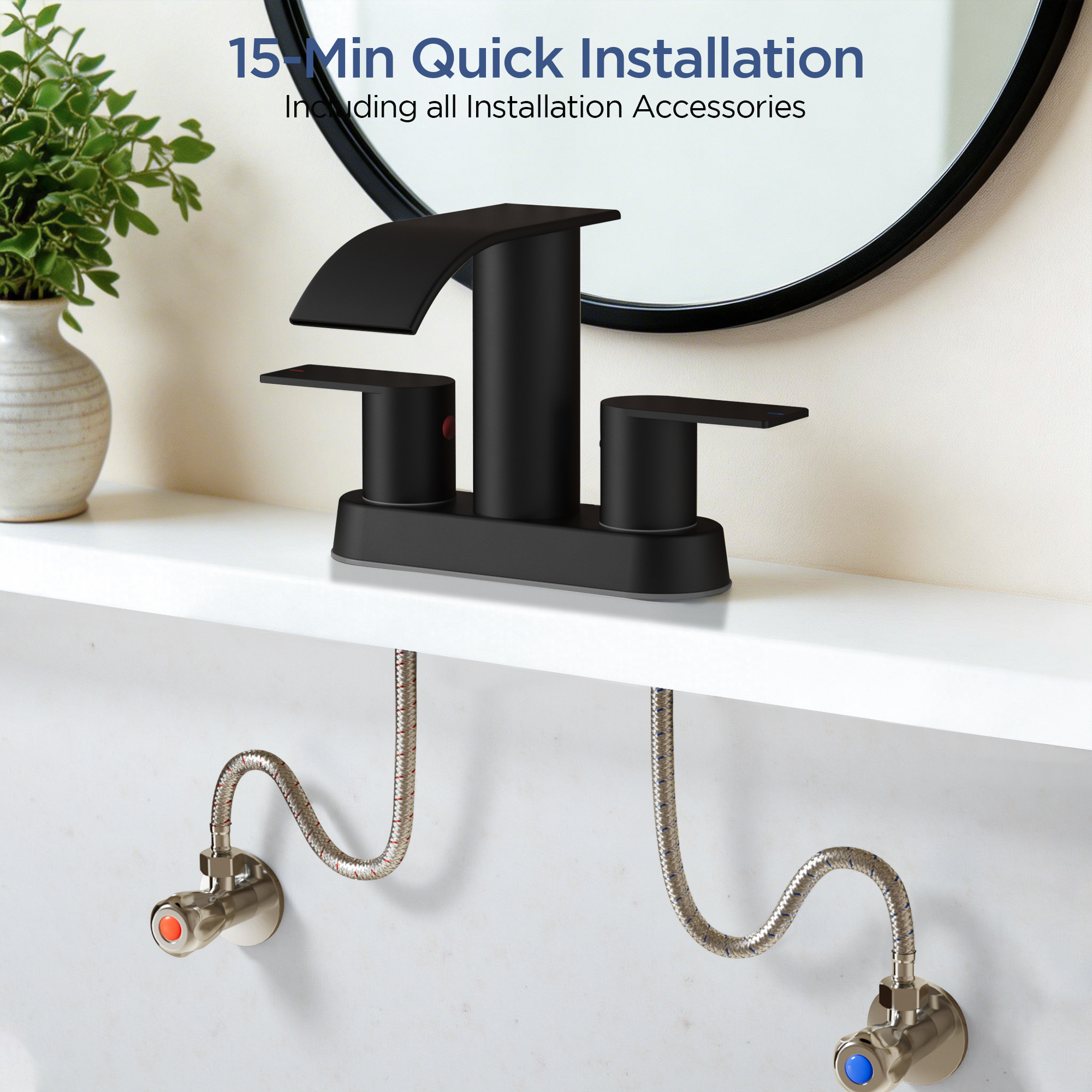TVOFEK Waterfall Bathroom Faucet, 4-Inch Matte Black photo 6