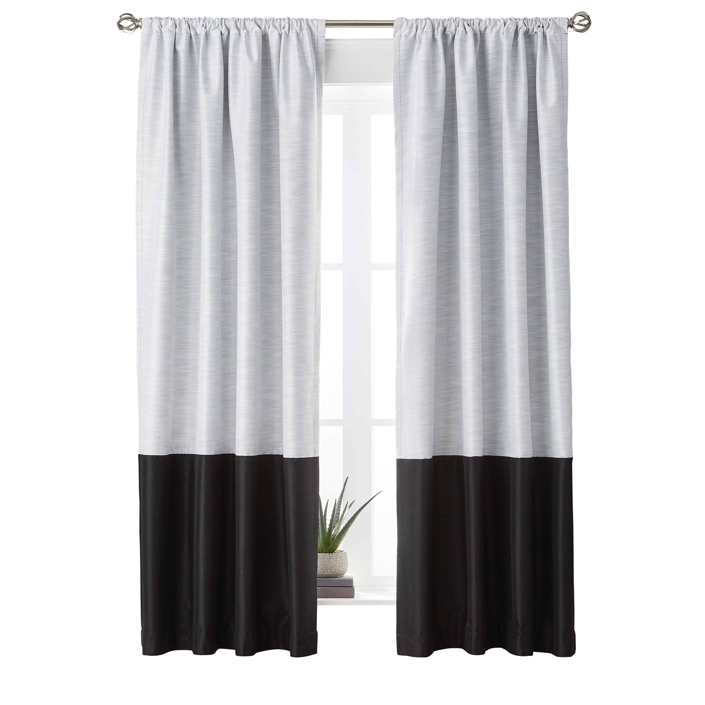 Better Homes & Gardens Colorblock Rod Pocket and Back Tab Blackout Curtain Panel, 1-Piece, Black, 50" W x 84" L