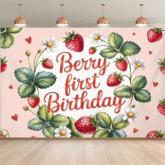 Berry First Birthday Backdrop Pink Floral Hearts Strawberry 1st Birthday Decorations Berry First Birthday Banner for Girls Strawberry Sweet One Birthday Party Supplies