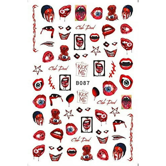 Over 50 Halloween Nail Stickers - Scars - Lips - Eyes Eyeballs Scratch Goth - Nail Decal Punk Gothic Rockabilly Nail Wrap Decals Sticker Nail Art - Great for Halloween!