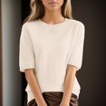 thumbnail image 5 of Womens Short Sleeve Sweaters Crew Neck Knit Short Sleeve Tops Plain Summer Sweaters Lightweight Sweater Shirts Solid Knit Sweater Shirts Summer Knit Pullover Tops Dressy Casual Blouse Beige Xxl, 5 of 9