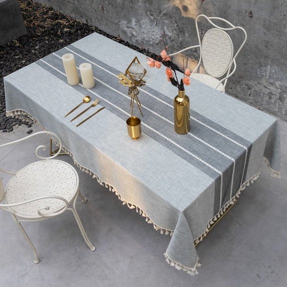 Spring Rectangle Table Cloth for Outdoor Party Linen Cotton Tablecloth Embroidery Kitchen Dinning Table Cloths Rustic Farmhouse Tablecloths (55 x 86 Inch)