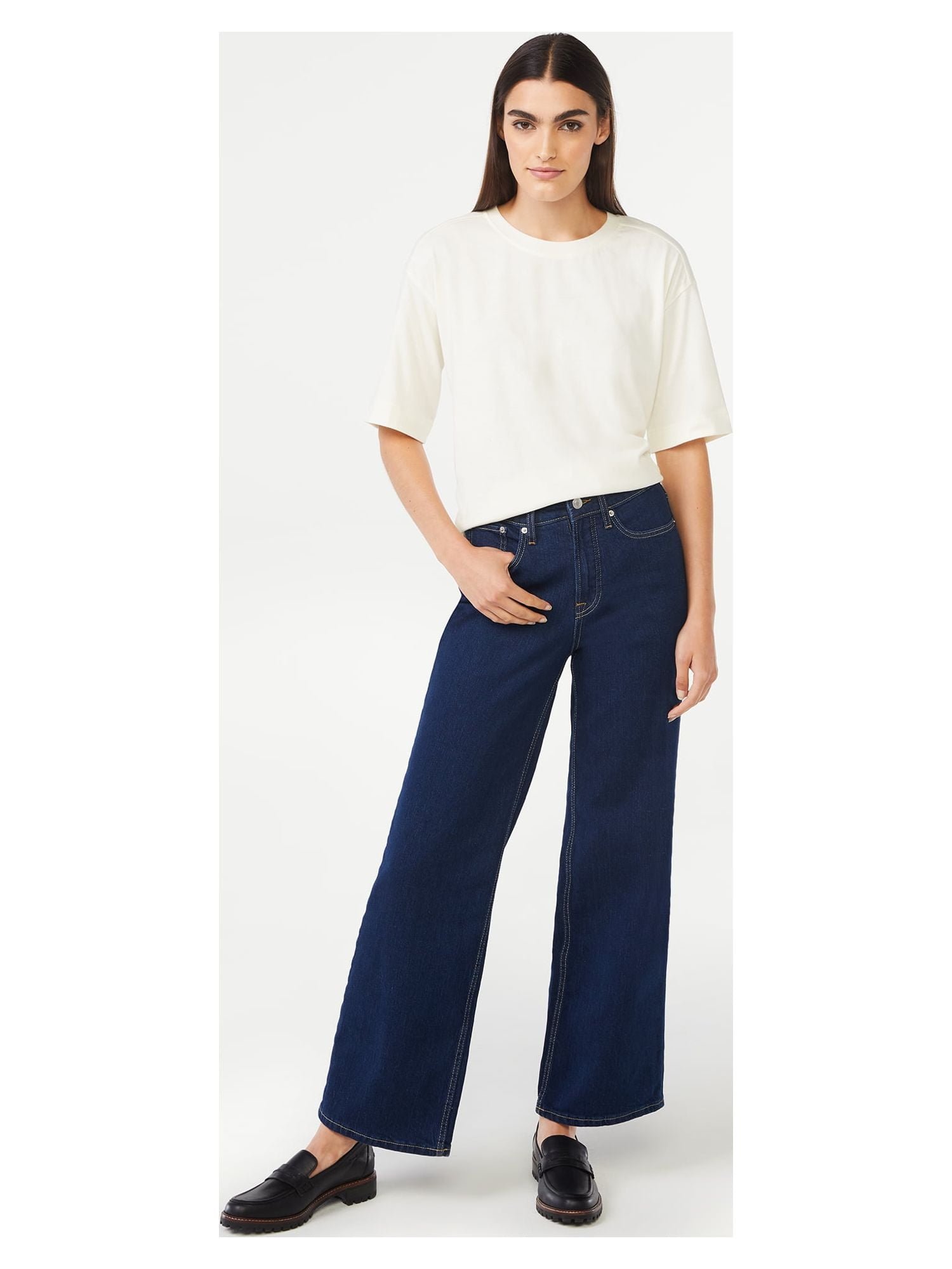 Free Assembly Women's High Rise Wide Leg Straight Jeans, 1-Pack