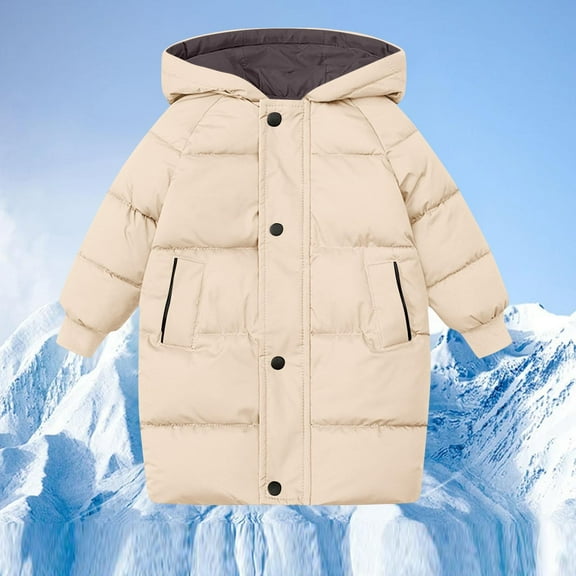 fnnxnal Big Girls' 8T Warm Winter Coat - Beige, Hooded, 100% Polyester, Machine Washable, Windproof, Durable with Pockets