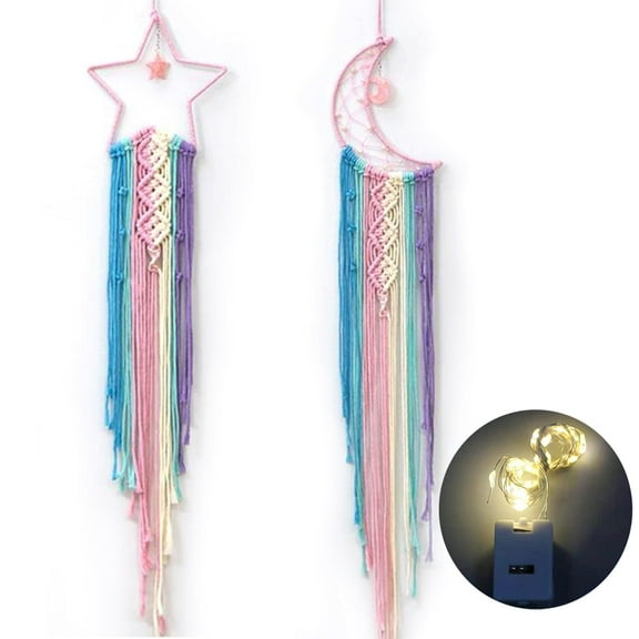 Moon and Star Dream Catcher Set, Boho Wall Decor for Bedrooms, Women, Girls, and Friends