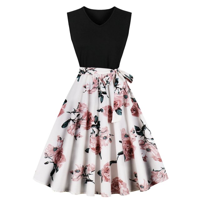 Vestido de Verano para Mujeres Moda Casual Suelto Impreso sin Mangas Cuello en V Vestido Grande Del Doblado, Estilo Sexy