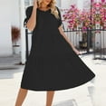 thumbnail image 2 of Women A Line Tent Dress Big Hem Midi Dress Flowy Short Puff Sleeve Summer Ties Sleeve Dress Cute Loose Casual Dress Crew Neck Breathable Ruched Dress for Women, 2 of 5