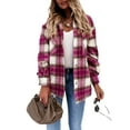 thumbnail image 3 of DYMADE Women Plus Size Loose Casual Retro Plaid Long Sleeve Jacket Coat, 3 of 4
