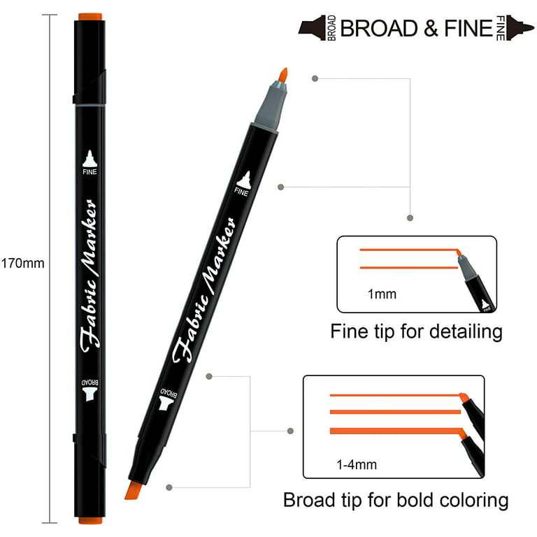 Black Fabric Markers 2 Pack Broad and Fine Tip | Water Resistant Ink No Steam or Iron Needed | Non Toxic Fabric Pens for Drawing Quilt Labels and Clo