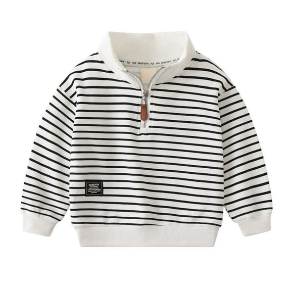 GYRATEDREAM Toddler Baby Boys' Contrast Color Stand Collar Striped Sweatshirt Kids Spring Autumn Casual Long Sleeve Pullover with Half Zipper Patch for 2-10 Years