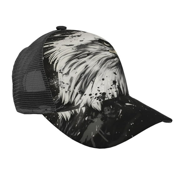 Zufioo Ink Style Bald Eagle Print Mesh Baseball Cap, Adjustable Sport Travel Hat Accessory for Men and Women