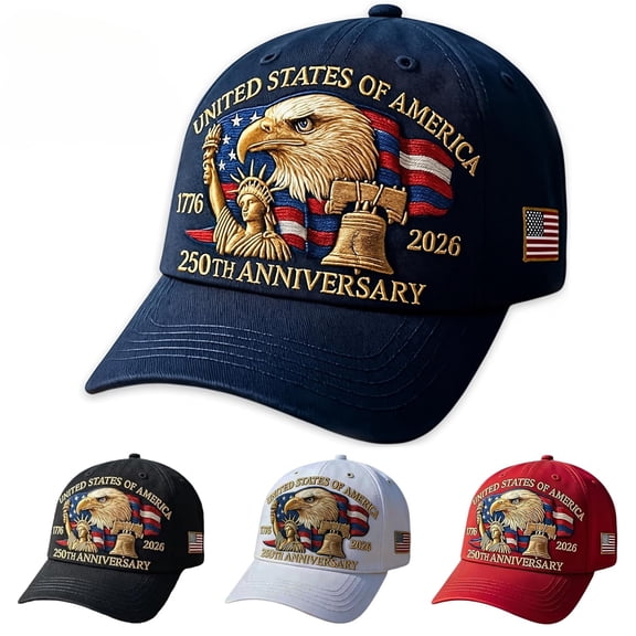 250th Anniversary USA Hat - Bald Eagle Embroidery Patriotic Baseball Cap, Eagle & Liberty Year American Anniversary Hat
