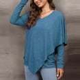 thumbnail image 5 of Lilgiuy Women Fashion Casual Solid Color Loose Lap Shoulder Irregular T-Shirt Long Sleeve V-Neck Tops for Beach Hawaiian Travel, 5 of 5