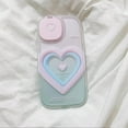 thumbnail image 3 of Compatible with iPhone 13 Pro Max, Pink Blue Cute Sweet Love Heart Camera Mirror Lens Phone Case, Korea 3D Gradient Flip Makeup Mirror Stand Phone Cover for Women Girls, 3 of 12