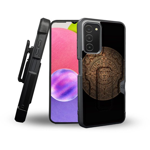 ANJ  Rugged Shockproof Holster Case Card Slot Kickstand   Tempered Glass Cover for Samsung Galaxy A03s - Stoney Mayan