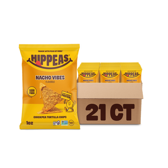 HIPPEAS Chickpea Tortilla Chips, Nacho Vibes, Gluten Free, 3g Protein, 1 oz, 21 Pack