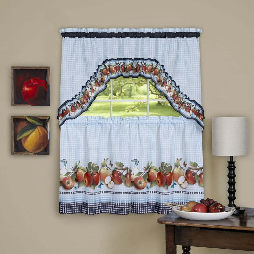 PowerSellerUSA 3Piece Kitchen Curtain Set, Window Curtain Swag Valance