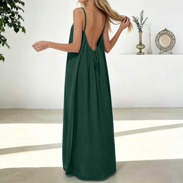 loose fitting backless dress HNMKIU Casual Loose-Fit Sleeveless Backless Dress for Everyday Wear Womens Holiday Weekend Casual Attire