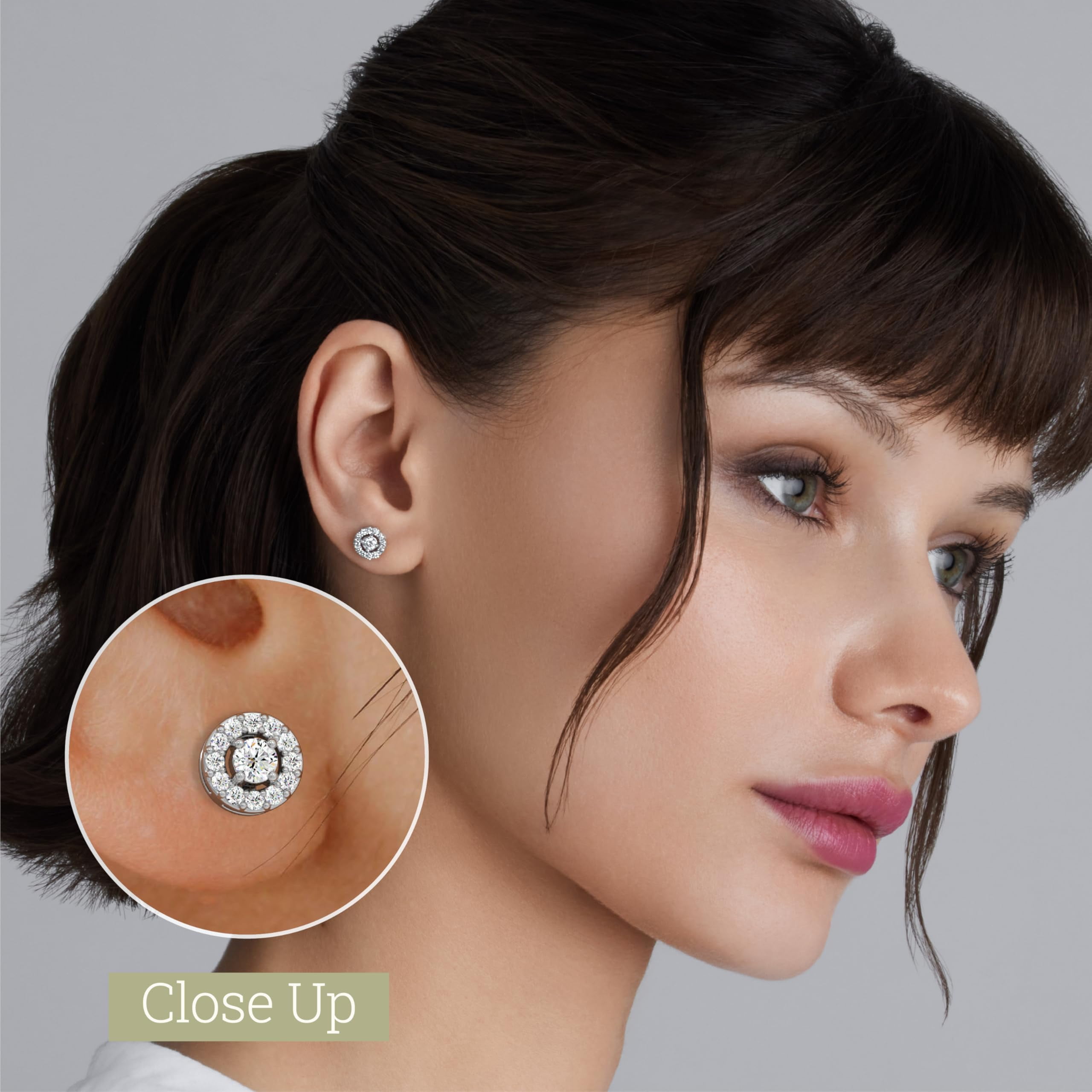 Gilded 1/2 Carat Total Weight Lab-Grown Diamond Stud Earrings for Women | 925 Sterling Silver | Round Halo Shaped | Hypoallergenic Fine Jewelry | Prong Setting, Push Back Nut | SI1 Clarity, F Color