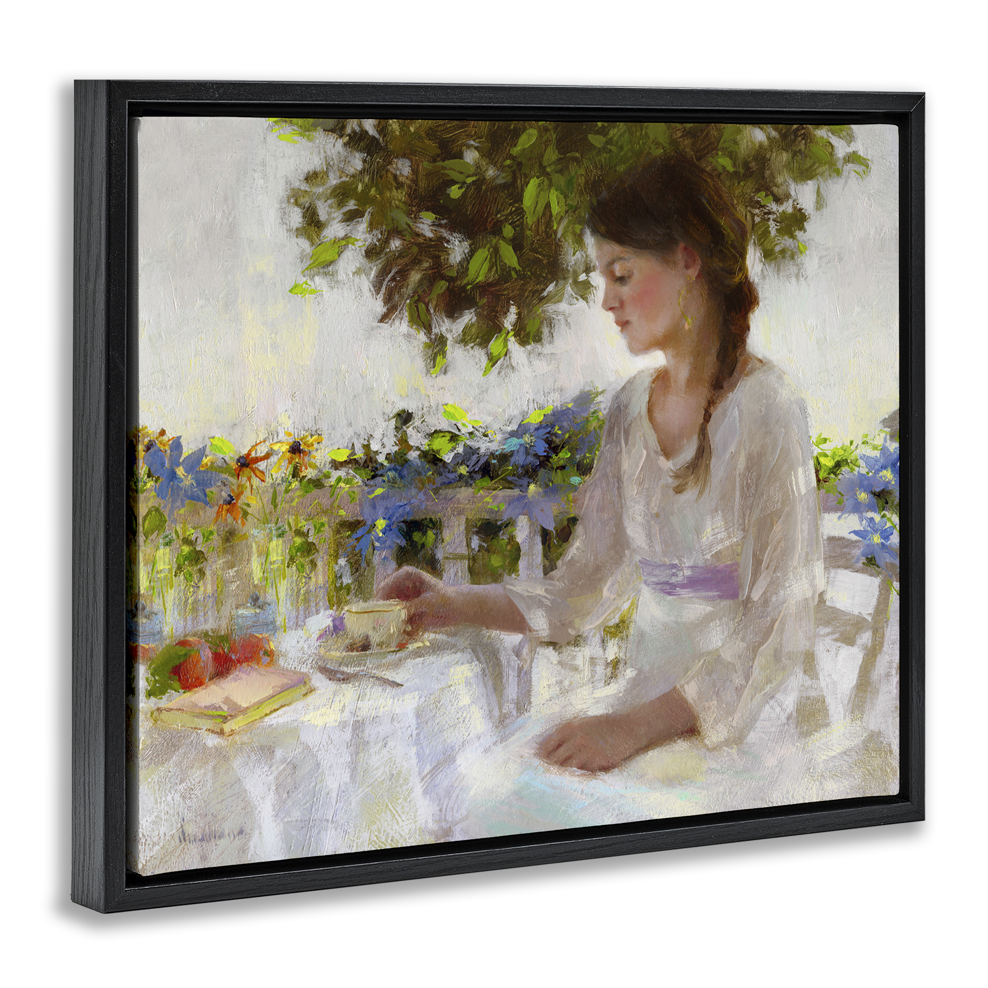 Stupell Industries Classic Tea Party Girl Novelty Painting Black Floater Framed Art Print Wall Art, 21 x 17