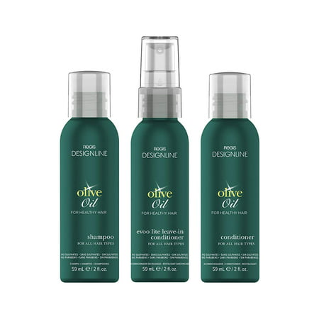 Olive Oil Shampoo and Conditioner Travel Set, Trio Kit - Regis DESIGNLINE - Convenient Mini Size, Restores Dry and Damaged Hair without Build-Up and Protects Against Damage, Dryness, and Color