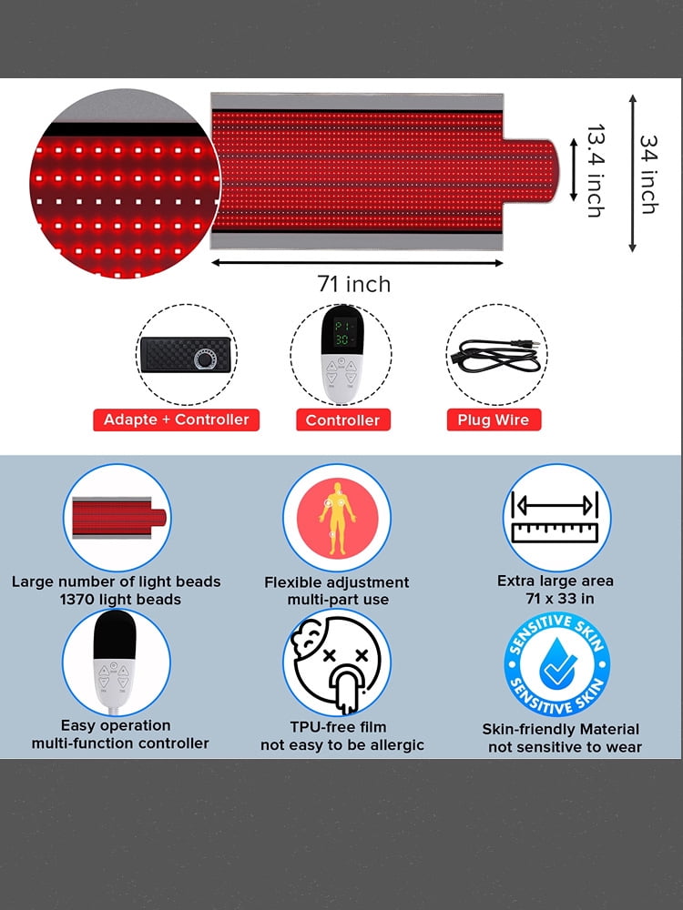 Red L.Ight T.herapy Pad for Full Body 1370pcs L.E.D ,660nm Red and 850nm Near-I.nfrared L.Ight T.herapy Device,Large Home Laying Mat for Body, Muscle Recovery