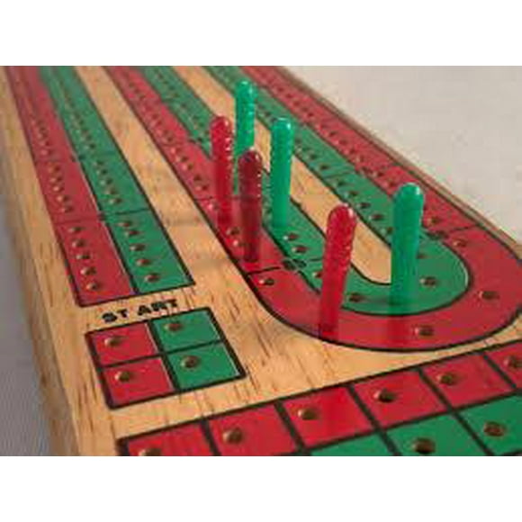 2 Color Track Wooden Cribbage Board with Pegs & Storage Compartment