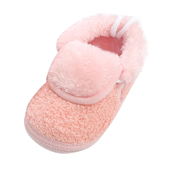 Splozh Baby Winter Snow Boots for Infant Baby Solid Color Cotton Shoes Feece Warm Short Boots Shoes Fashion Printing Non Slip Breathable Boots Pink,12-18 Months