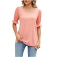 thumbnail image 2 of Patlollav Womens Tshirts Under $10, Womens Short Sleeve Tops Casual Solid Color Square Neck Ruffle Sleeve Blouses T-Shirt, 2 of 6