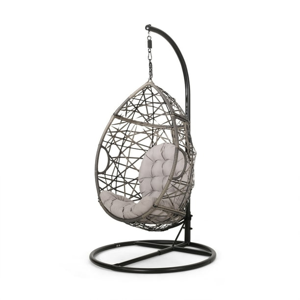 Berkley Outdoor Wicker Tear Drop Hanging Chair, Gray and Black