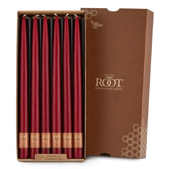 ROOT Candles Unscented Dipped Taper Candles, 12-inch Tall, Box of 12, Color: Garnet