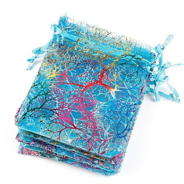 50 unids/lote 7x9cm 9x12cm 10x15cm bolsas de Organza coloridas bolsas de embalaje de joyería bolsas de regalo de recuerdo de boda bolsas con cordón Tan Jianjun unisex