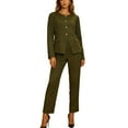 thumbnail image 4 of Womens Suit Set Crewneck Single Breasted Blazer Jacket Trousers Trendy Fall Winter Set Two Piece Outfits for Work Olive Green 2XL, 4 of 7