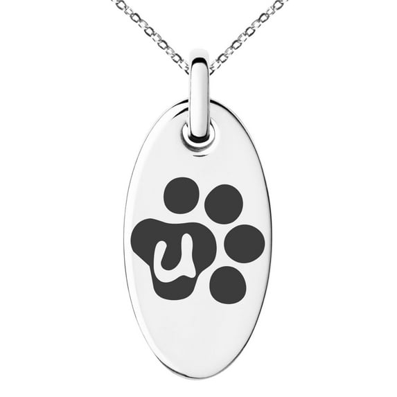 Stainless Steel Letter U Initial Cat Dog Paws Monogram Engraved Small Oval Charm Pendant Necklace
