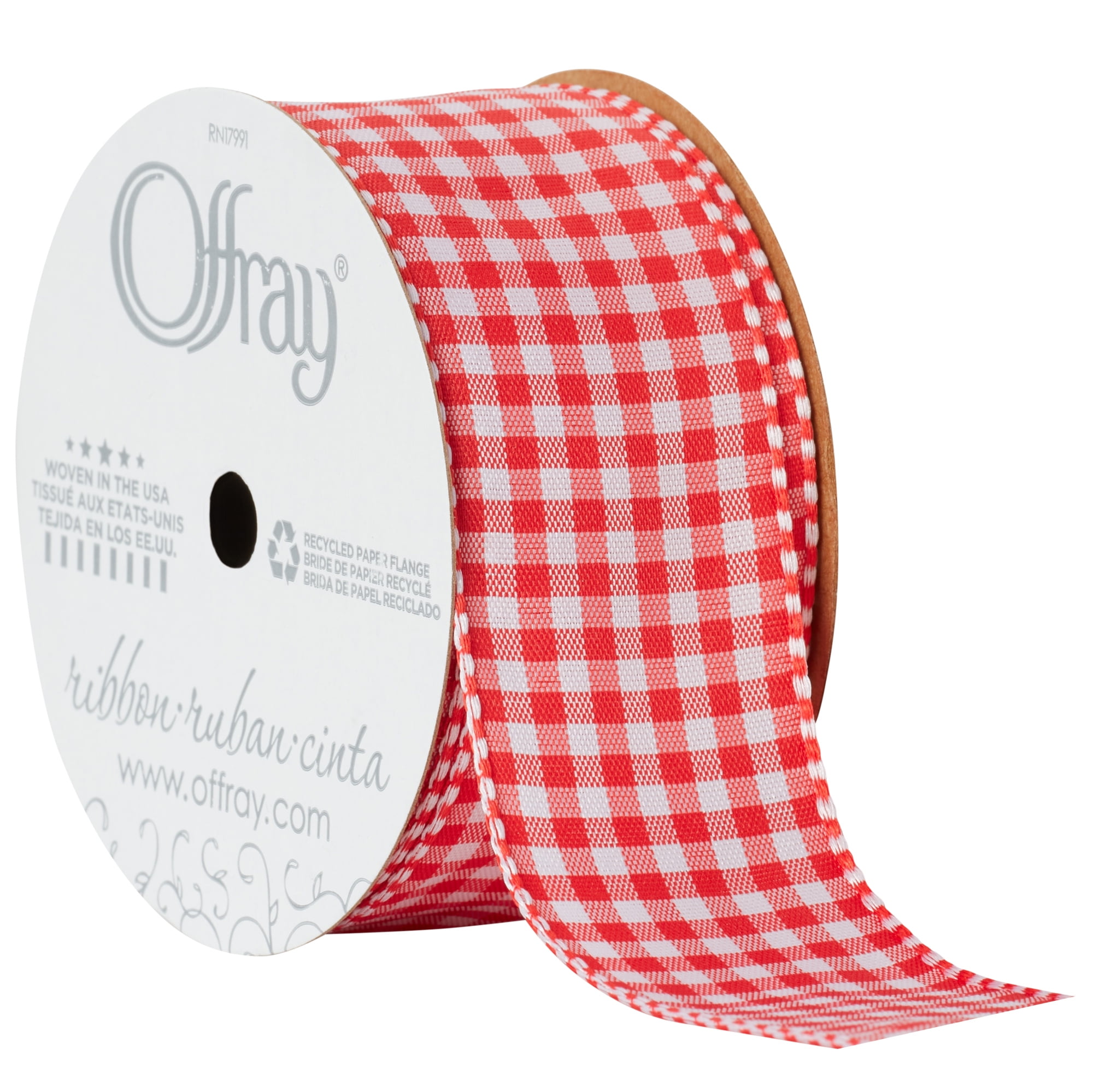 (3 pack) Offray Ribbon, Red 1 1/2 inch Gingham Woven Ribbon for Sewing, Crafts, and Gifting, 3 Yards, 1 Each