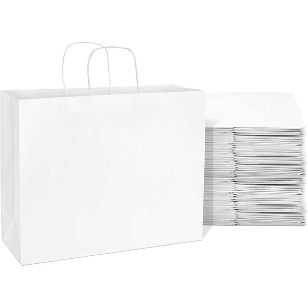 Prime Line Packaging White Paper Bags, Large Paper Bags with Handles