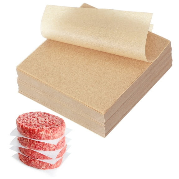 Uxcell 500 Pcs Unbleached Parchment Paper Baking Sheets Squares, 3.5 Inch Hamburger Patty Paper, Non Stick Parchment Pulp Paper for Baking Grilling or Meat Storage, Wood Color