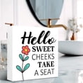 thumbnail image 5 of Zomyto 7"x7" Funny Bathroom Wood Block Signs,Hello Sweet Cheeks Take a Seat Wooden Box Sign for Bathroom Shelf Toilet Tabletop Desk Decor, 5 of 7