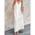 thumbnail image 5 of Women's Sleeveless Pockets Maxi Strappy Neck Flowy Loose Long Sundress Dress for Casual Beach White L, 5 of 7