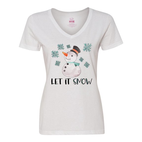 Inktastic Let It Snow Cute Snowman in Hat and Scarf Women's V-Neck T-Shirt