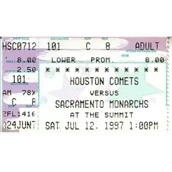 1997 WNBA Inaugural Season Houston Comets vs Sacramento ticket stub Cynthia Cooper