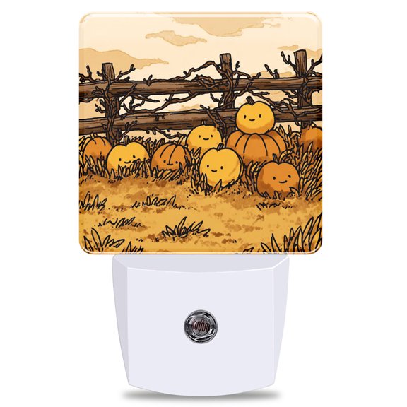 Happy Pumpkin Patch Dusk to Dawn Sensor Plug-in Night Light, Soft Warm LED Auto Night Lamp for Bedroom Hall Kitchen Corridor Indoor Use