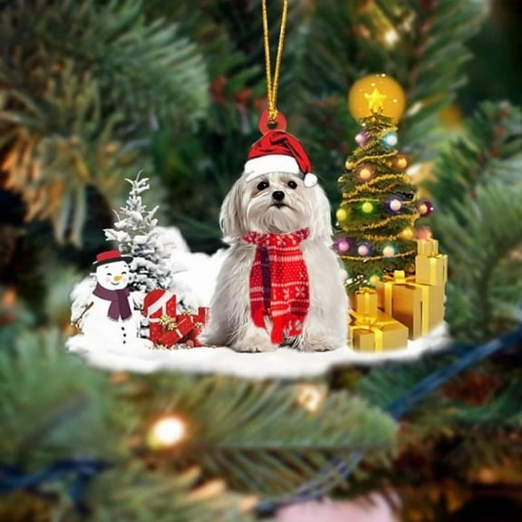 Acrylic 2D FLAT Holiday Tree Decoration Maltese Christmas Ornament LK1122