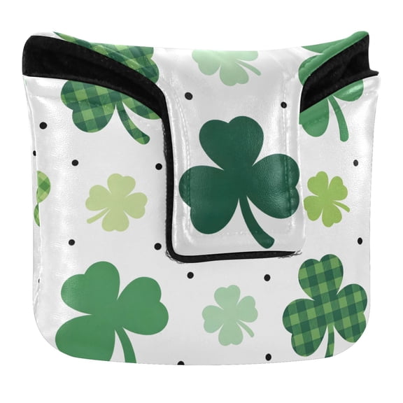 Haosy Clover with Green Plaid Golf Mallet Putter Cover Strong Magnetic Leather Golf Club Headcover Closure