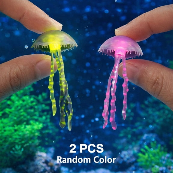 5PCS Artificial Glowing Jellyfish Aquarium Decor, Mini Fluorescent Silicone Fake Jellyfish Tank Ornaments with Suction Cup, 0.8 Inch Random Colors
