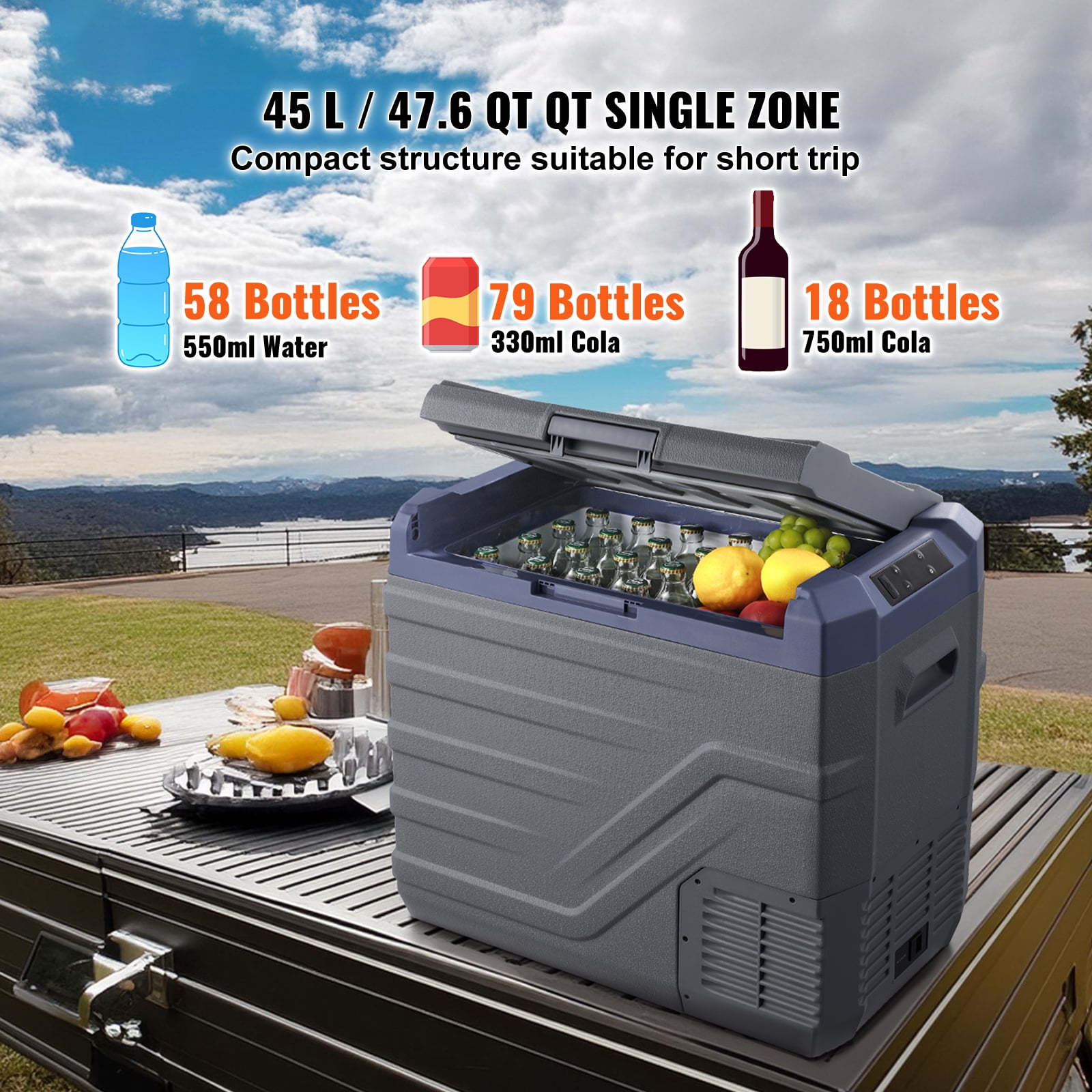 KFFKFF 12V Car Refrigerator ,  52.8 QT Portable Fridge Freezer,  12/24V DC 110~240V AC -4℉ to 68℉ for RV Camping, Travel, Truck, Home